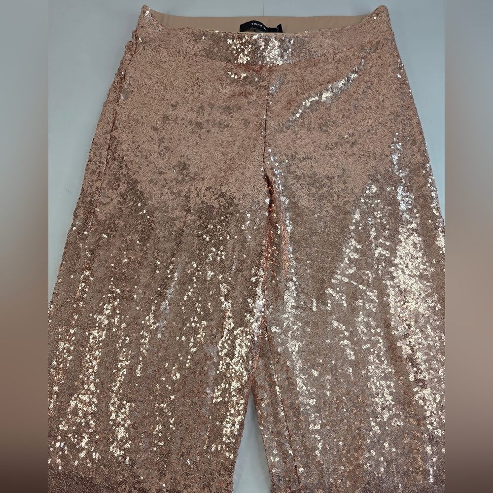 NWT Torrid 1 Champagne Beige Tan Sequin Wide Leg Pants 1633-BG - Picture 9 of 16